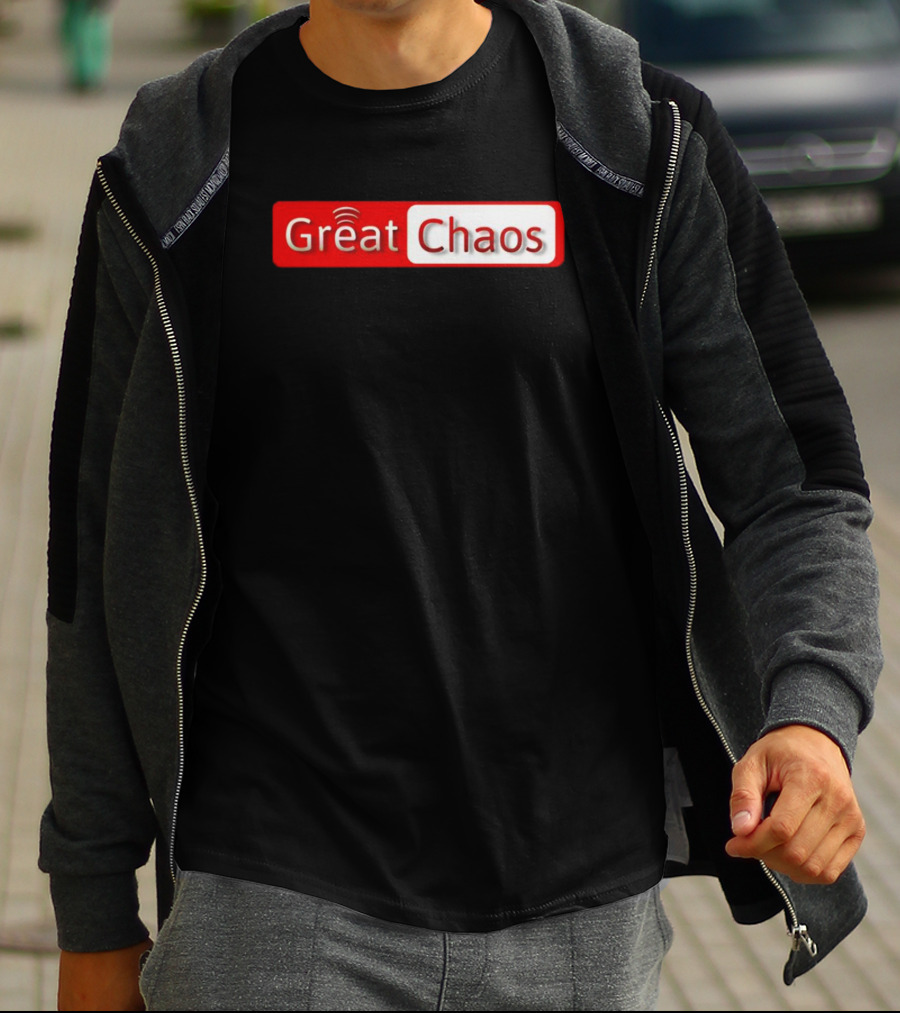 Great Chaos Red And White Text With Signal Waves T-Shirt