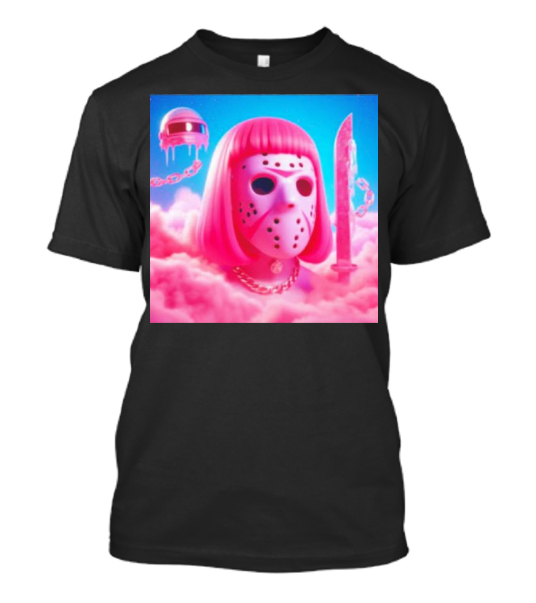 Pink Friday The 13th Jason Hockey Mask And Knife In Pink Clouds T-Shirt