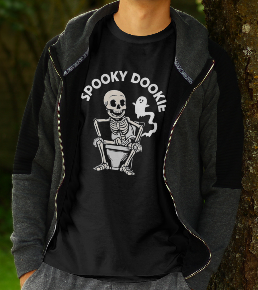 Spooky Dookie Skeleton And Ghost On Toilet T-Shirt