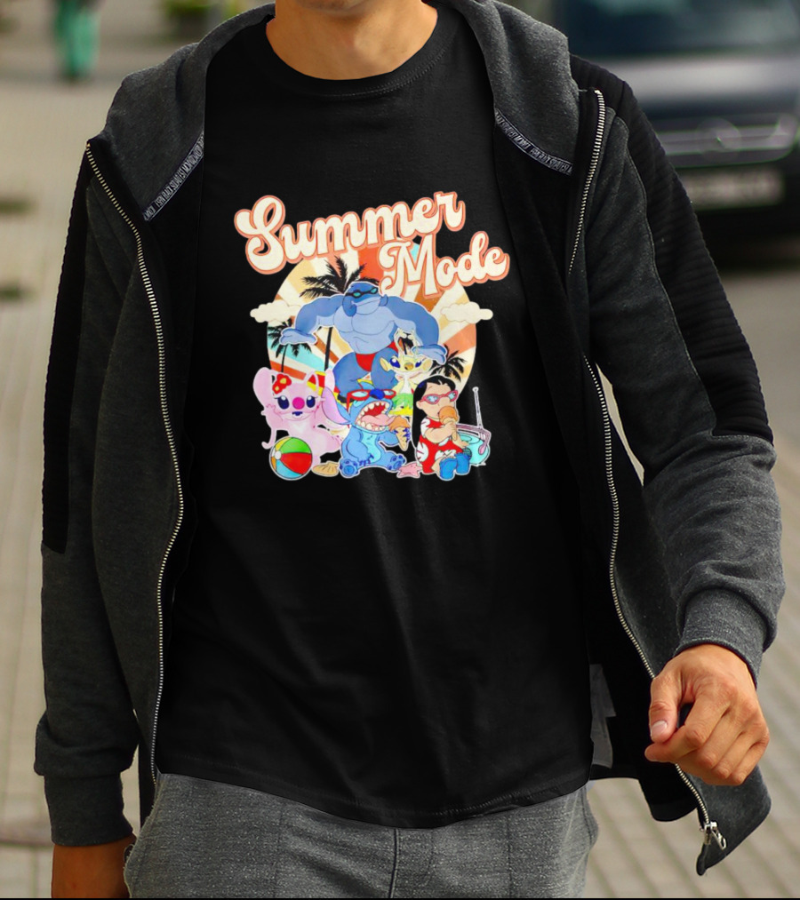 Summer Mode With Lilo And Stitch Characters Tropical Vibes T-Shirt