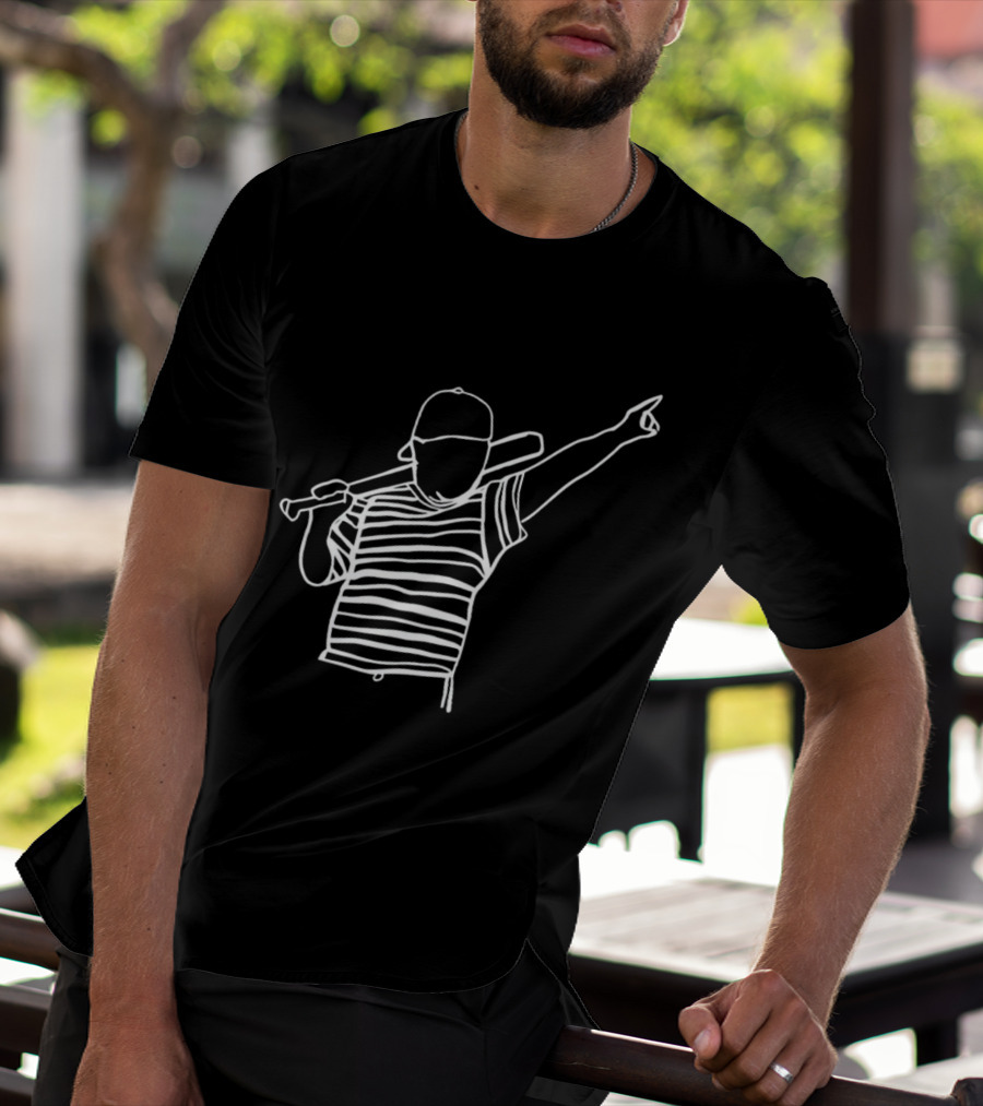 Baseball Player Stripe Pose Drawing T-Shirt