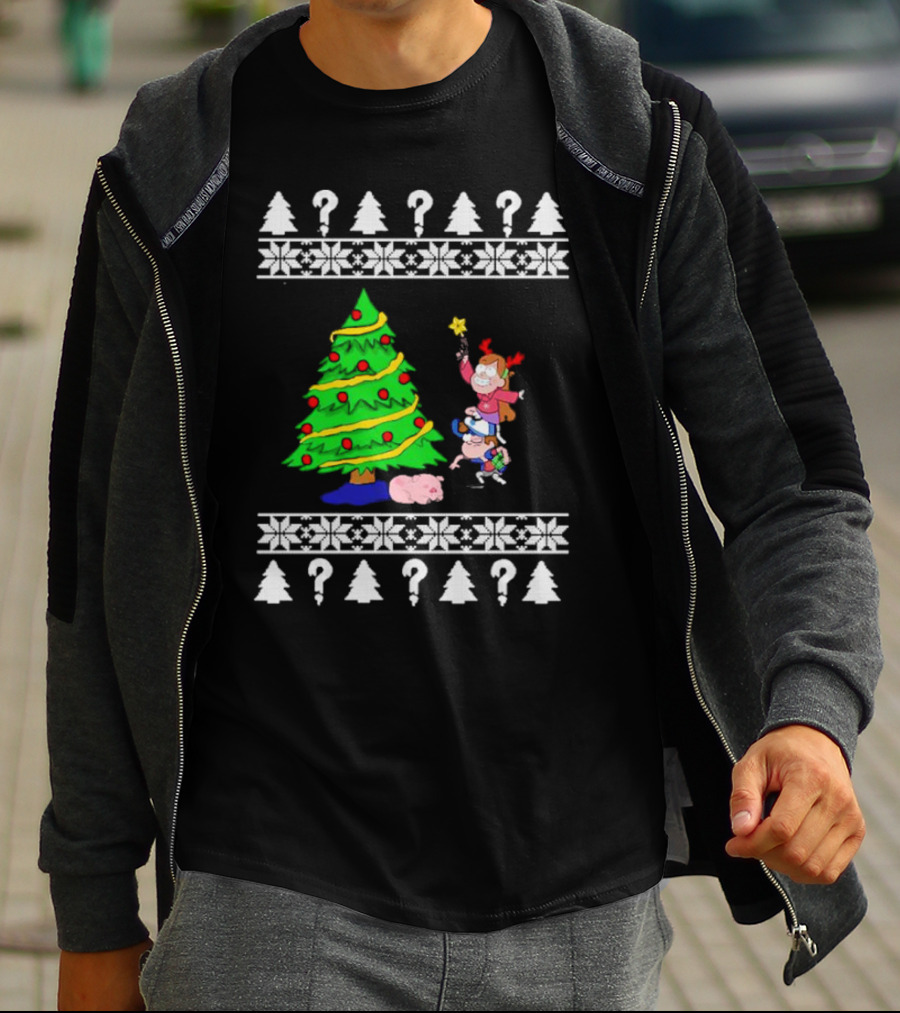 Gravity Falls Christmas Tree With Mabel And Waddles In Festive T-Shirt