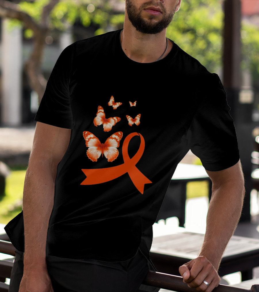 Orange Awareness Ribbon With Butterflies World Hunger Day Symbolization T-Shirt