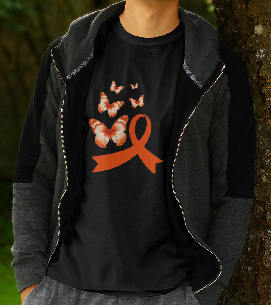 Orange Awareness Ribbon With Butterflies World Hunger Day Symbolization T-Shirt