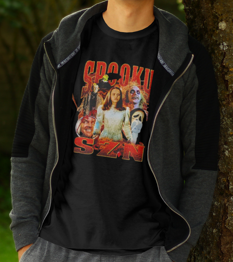 Spooky Szn Halloween Horror Characters Collage T-Shirt