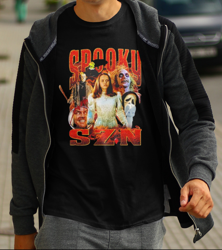 Spooky Szn Halloween Horror Characters Collage T-Shirt