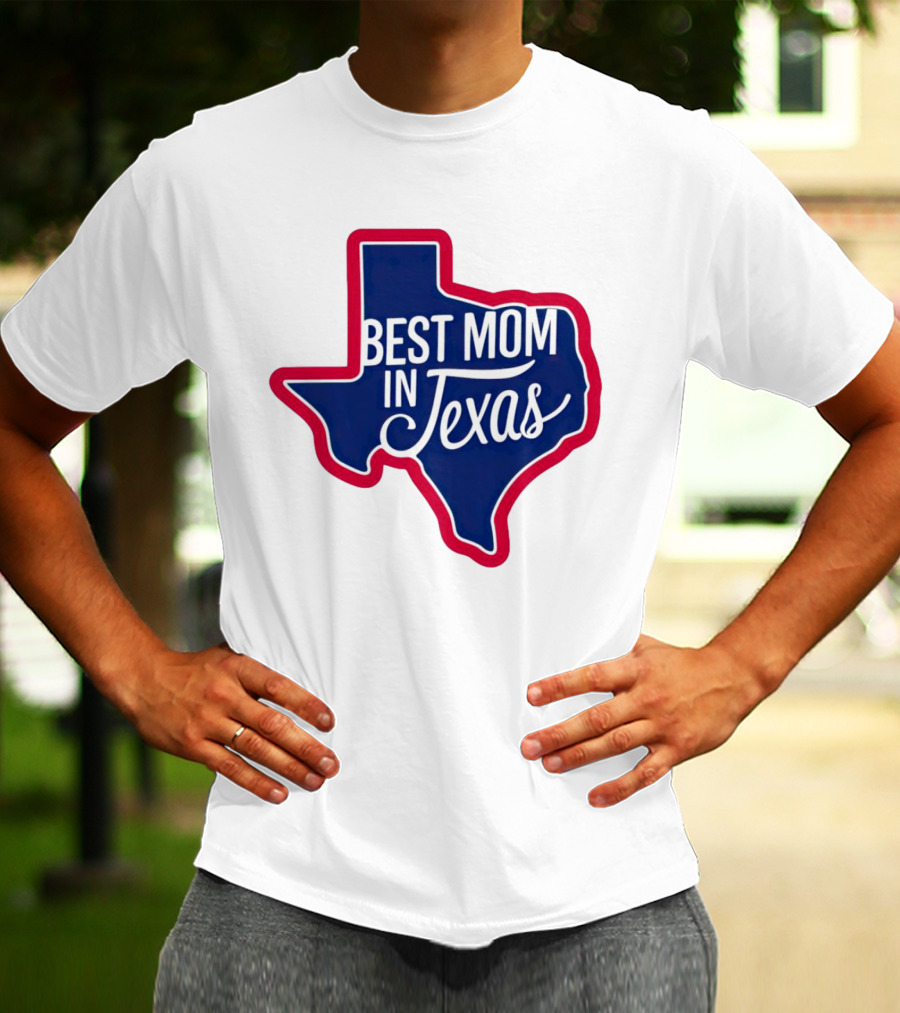 Best Mom In Texas State Shape With Red Border T-Shirt