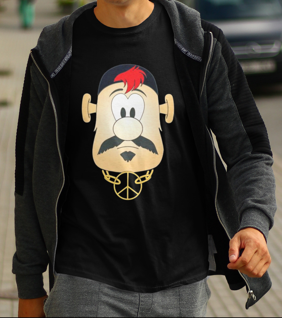 Blooper Strider Cartoon Face With Peace Necklace T-Shirt