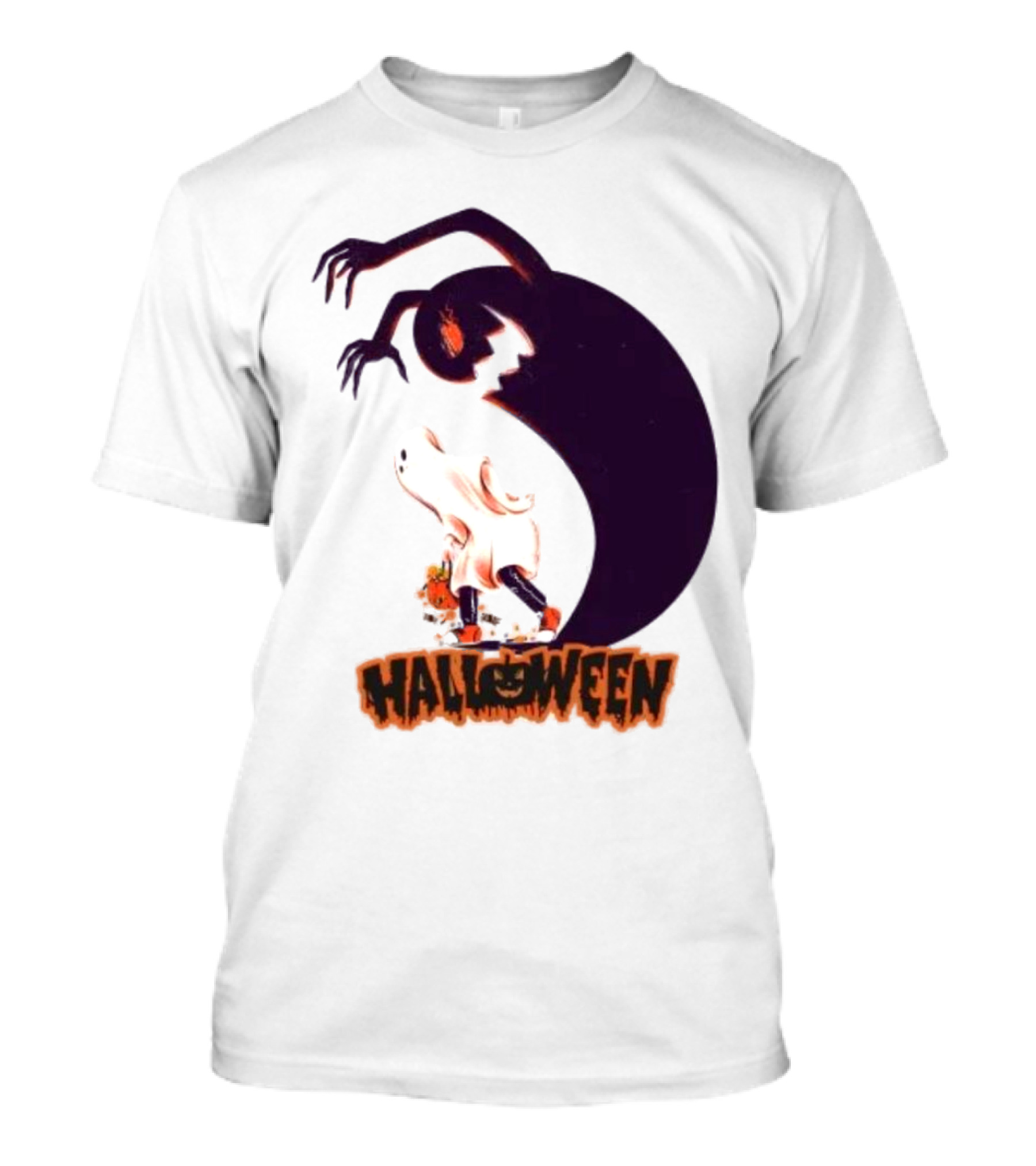 Happy Halloween Spooky Shadow Ghost With Pumpkin T-Shirt