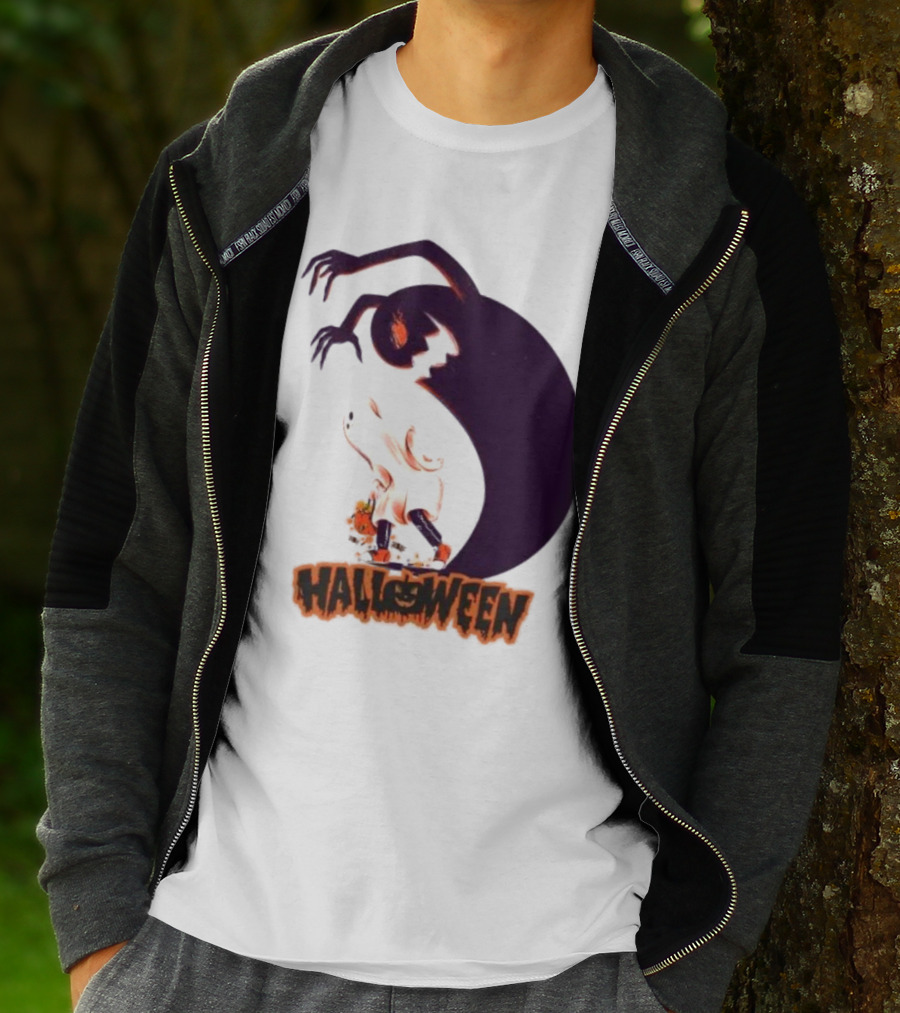 Happy Halloween Spooky Shadow Ghost With Pumpkin T-Shirt