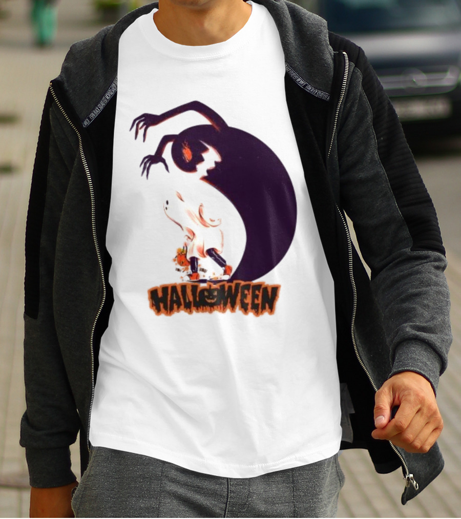 Happy Halloween Spooky Shadow Ghost With Pumpkin T-Shirt