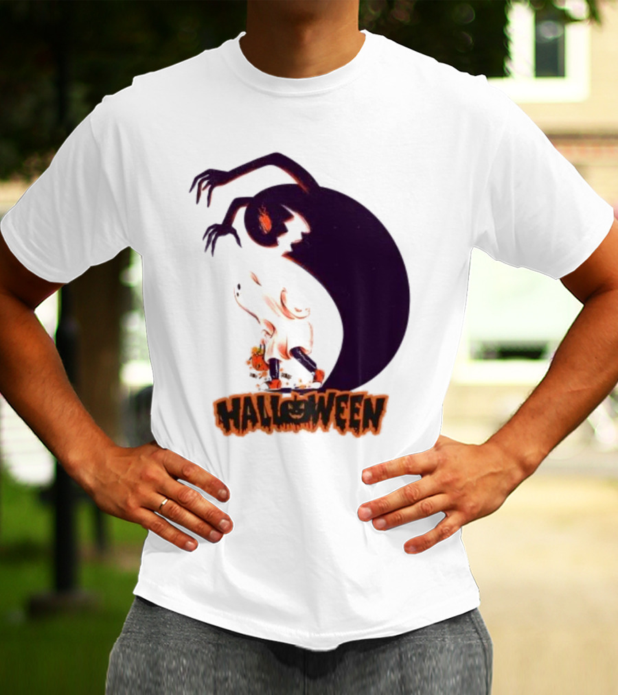 Happy Halloween Spooky Shadow Ghost With Pumpkin T-Shirt