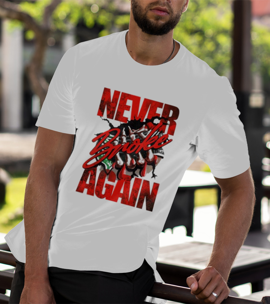 Never Broke Again Red Dripping With Money Seafoam Highlights T-Shirt