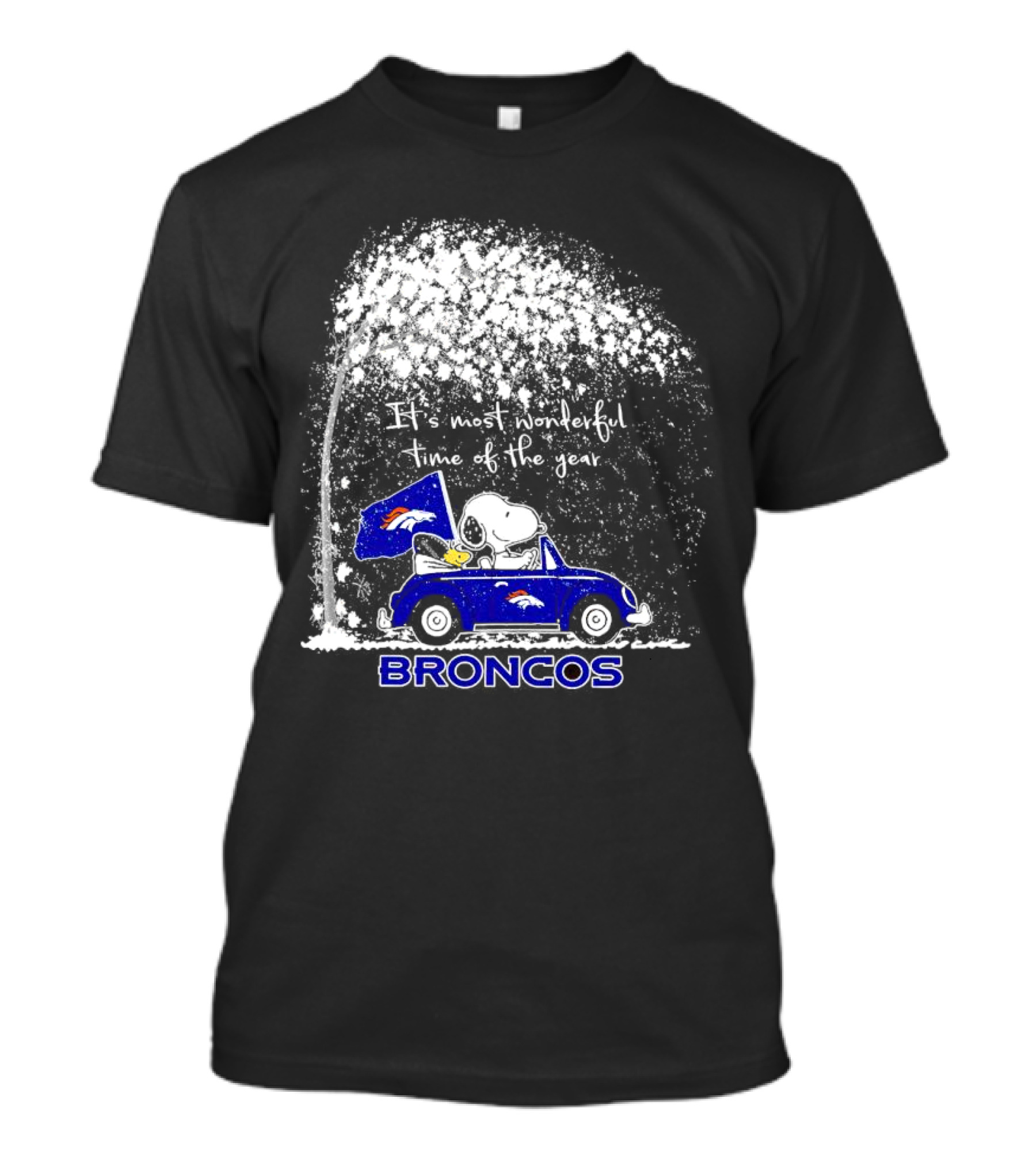 Snoopy And Woodstock Broncos It’s Most Wonderful Time Of The Year Winter Scene T-Shirt