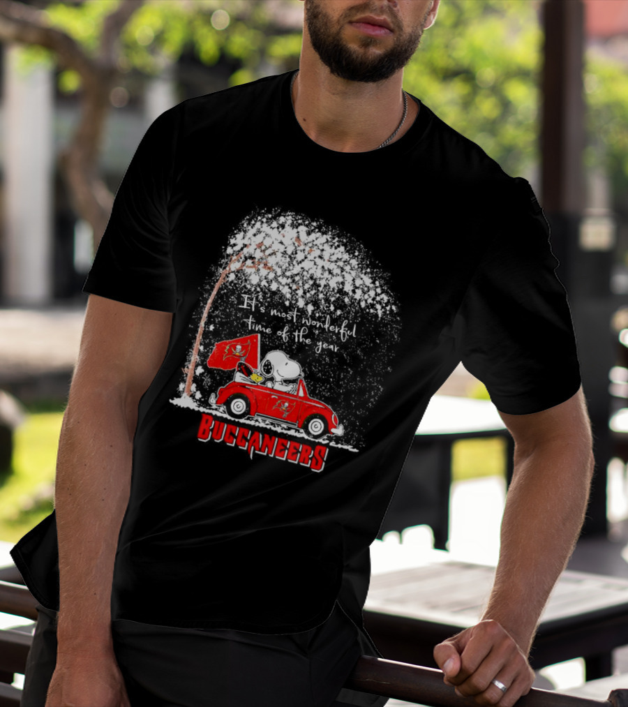 Snoopy And Woodstock Buccaneers It's Most Wonderful Time Of The Year Winter Scene T-Shirt