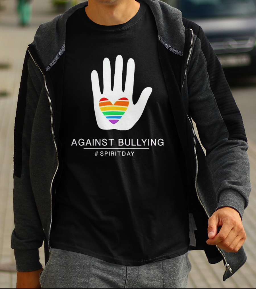 Against Bullying Rainbow Heart Hand Spirit Day T-Shirt