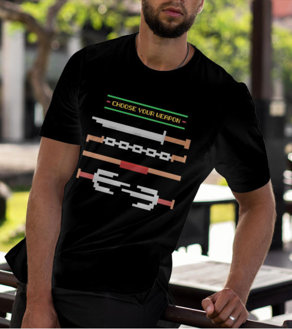 Choose Your Weapon 8-Bit Swords Nunchucks Sai Pixel T-Shirt