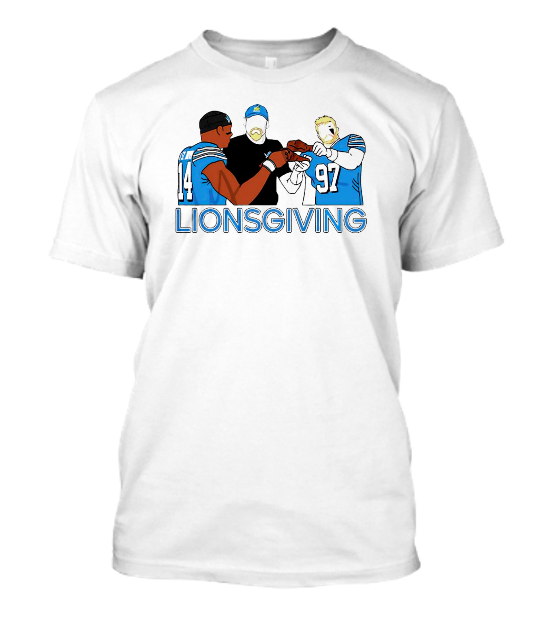 Detroit Lions Lionsgiving Thanksgiving Imagery With Players And Coach T-Shirt