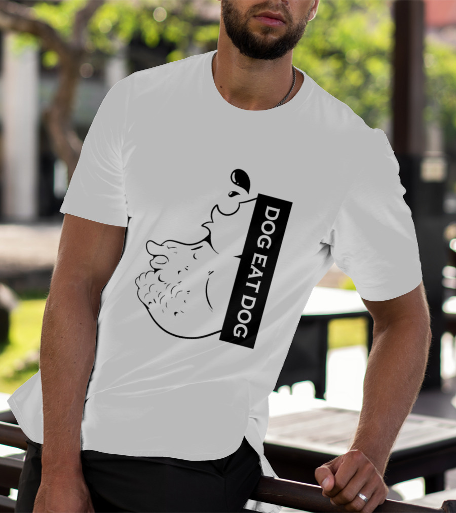 DOG EAT DOG Text With Canine Sketch T-Shirt