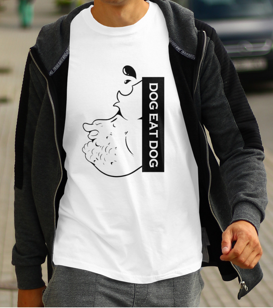 DOG EAT DOG Text With Canine Sketch T-Shirt