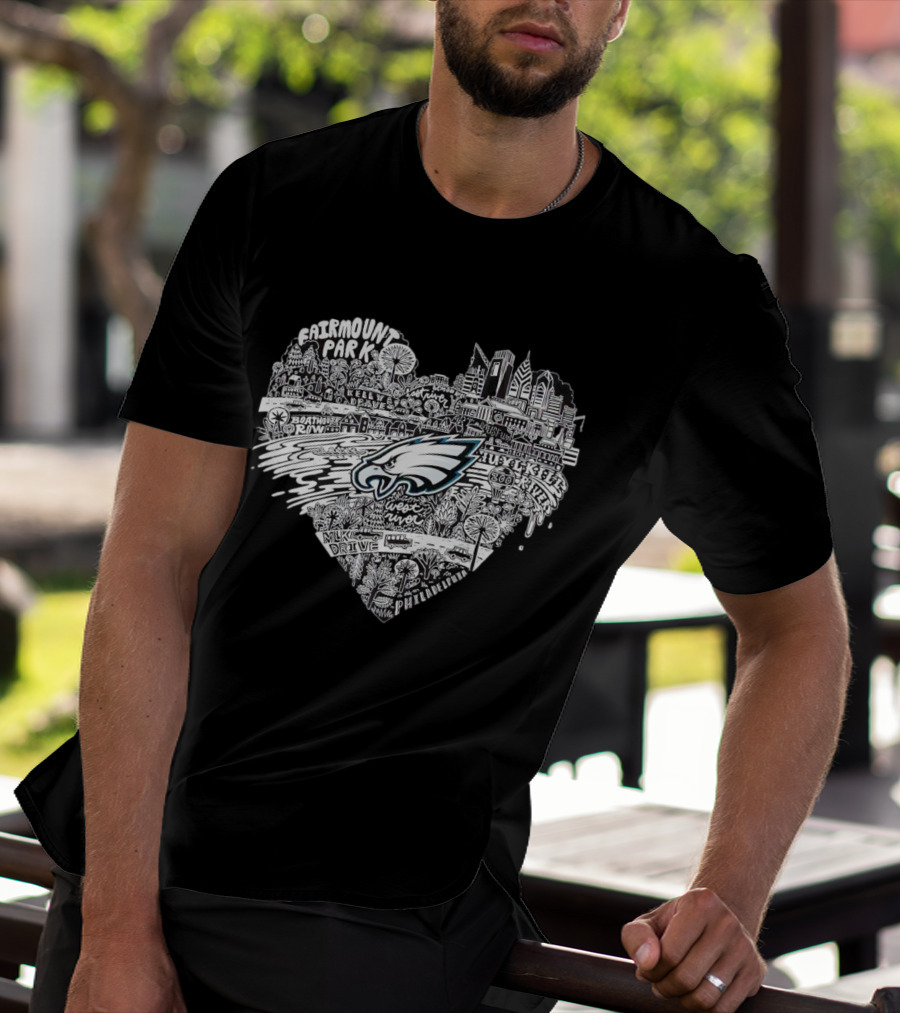 Fairmount Park Philadelphia Eagles Love Heart City Skyline West River Kelly Drive Zuzka Kols Park T-Shirt
