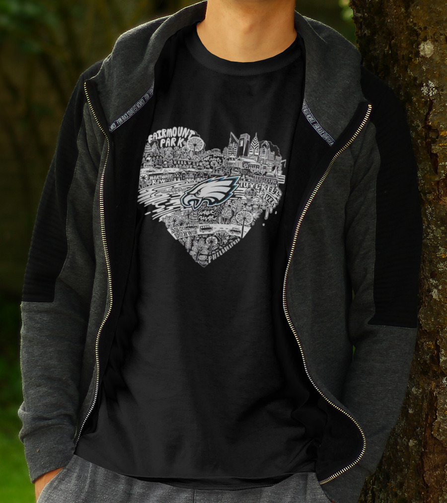 Fairmount Park Philadelphia Eagles Love Heart City Skyline West River Kelly Drive Zuzka Kols Park T-Shirt