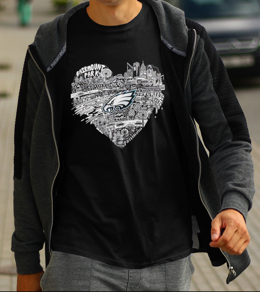 Fairmount Park Philadelphia Eagles Love Heart City Skyline West River Kelly Drive Zuzka Kols Park T-Shirt