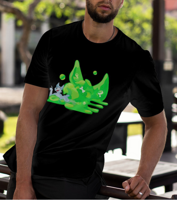 Gelatinous Dog Cartoon Slime With Playful Grey Pup And Green Ooze T-Shirt