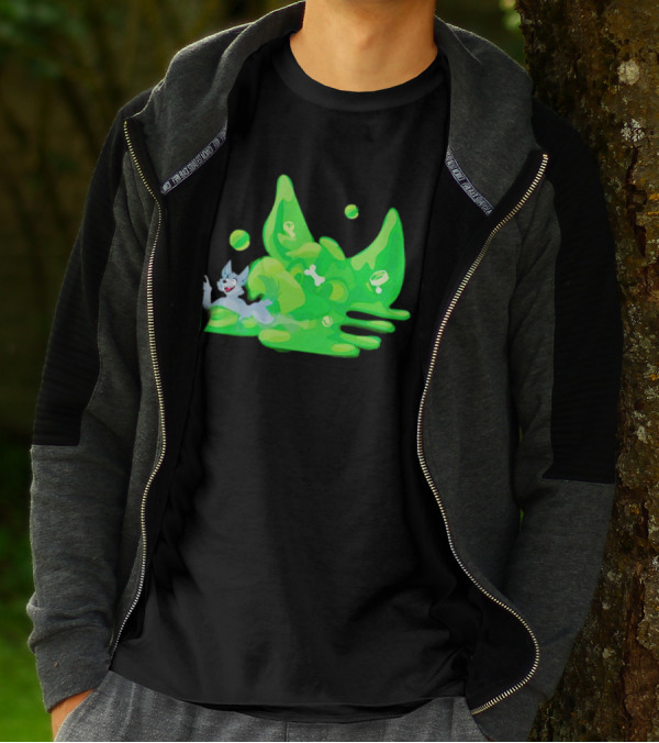 Gelatinous Dog Cartoon Slime With Playful Grey Pup And Green Ooze T-Shirt