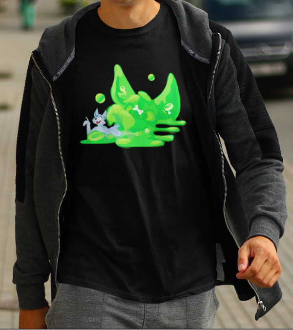 Gelatinous Dog Cartoon Slime With Playful Grey Pup And Green Ooze T-Shirt
