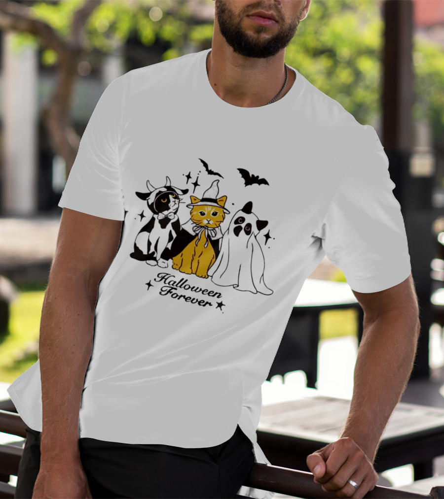 Halloween Forever Cats Witch Ghost Costumes Bats T-Shirt