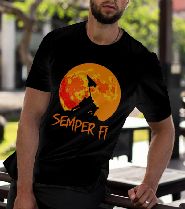 Semper Fi Halloween Full Moon Flag Raising T-Shirt