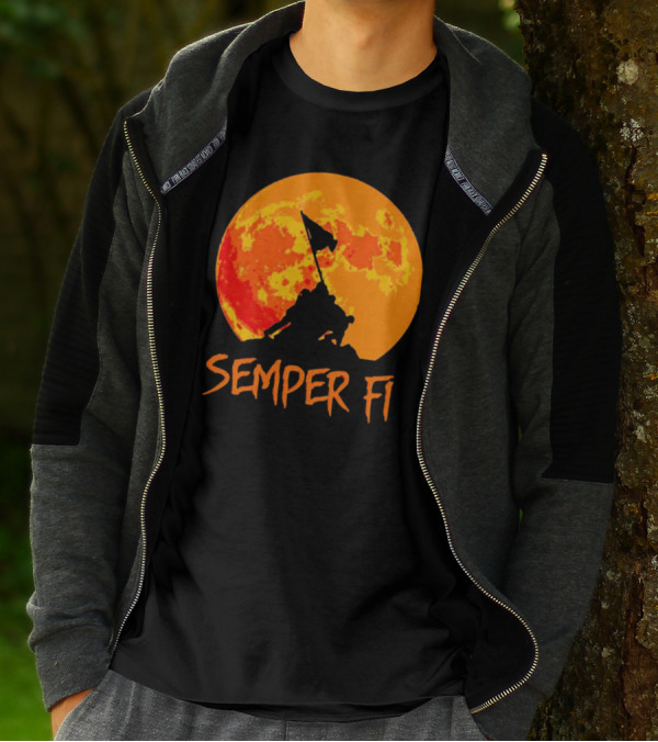 Semper Fi Halloween Full Moon Flag Raising T-Shirt