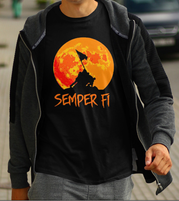 Semper Fi Halloween Full Moon Flag Raising T-Shirt