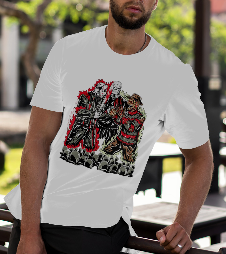 Horror Movies Violent Faceoff Battle Trio In Crowded Arena T-Shirt