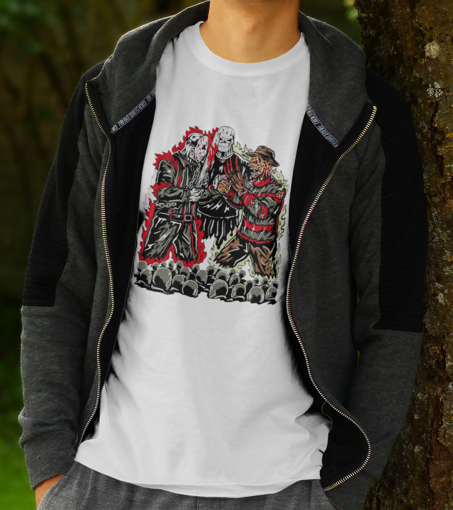 Horror Movies Violent Faceoff Battle Trio In Crowded Arena T-Shirt