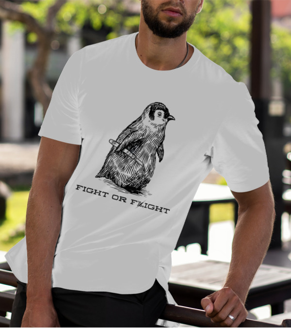Fight Or Flight Penguin With Knife Image T-Shirt