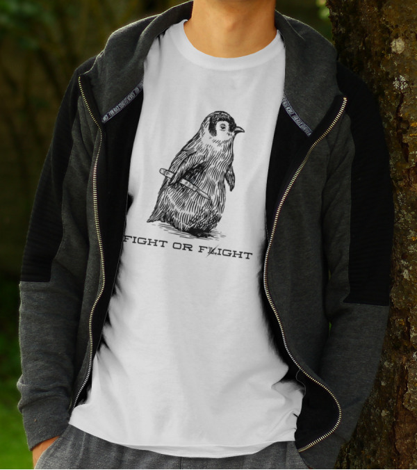 Fight Or Flight Penguin With Knife Image T-Shirt