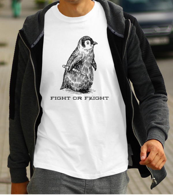 Fight Or Flight Penguin With Knife Image T-Shirt