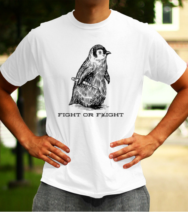 Fight Or Flight Penguin With Knife Image T-Shirt