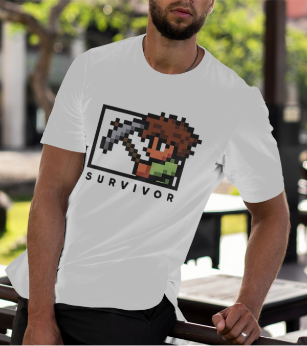 Terraria Survivor Pixel Art Character With Pickaxe T-Shirt