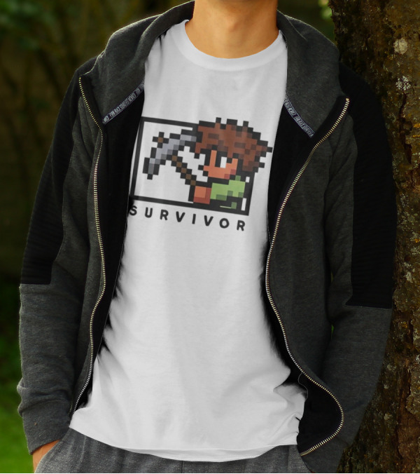 Terraria Survivor Pixel Art Character With Pickaxe T-Shirt
