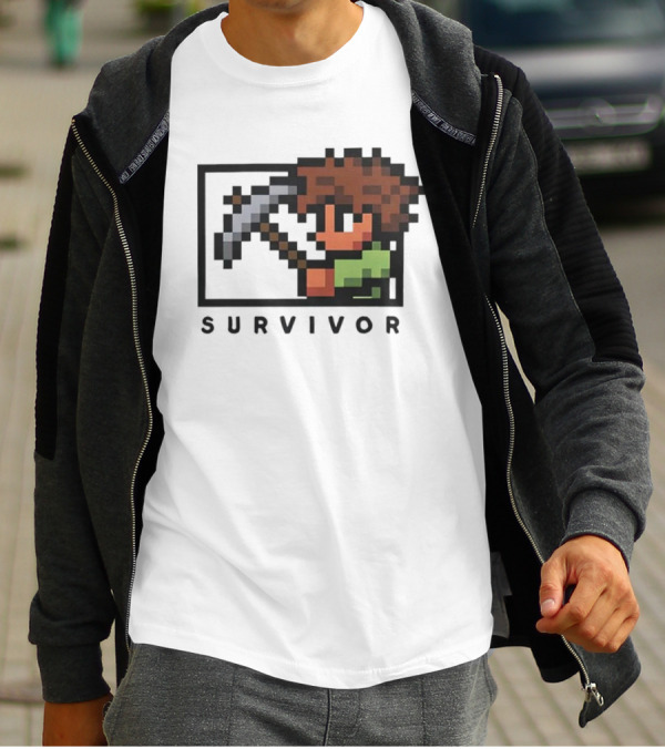 Terraria Survivor Pixel Art Character With Pickaxe T-Shirt