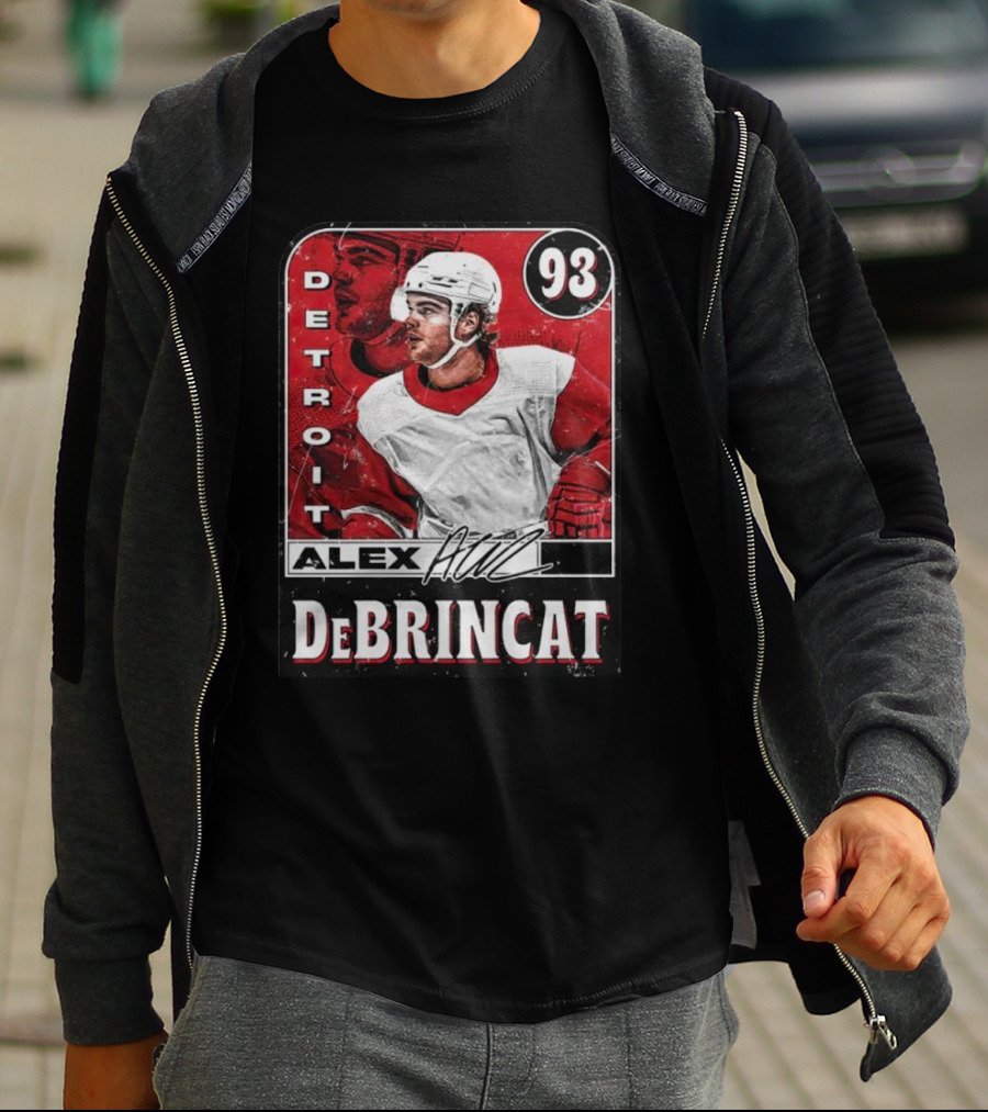 Detroit Alex DeBrincat 93 Card Red And White Hockey T-Shirt