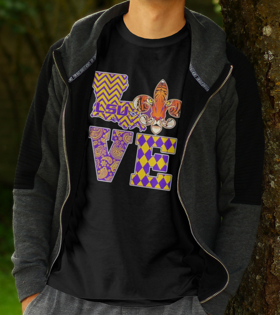 LSU Tigers Love Fleur De Lis Louisiana Purple Gold Chevron Paisley Harlequin T-Shirt