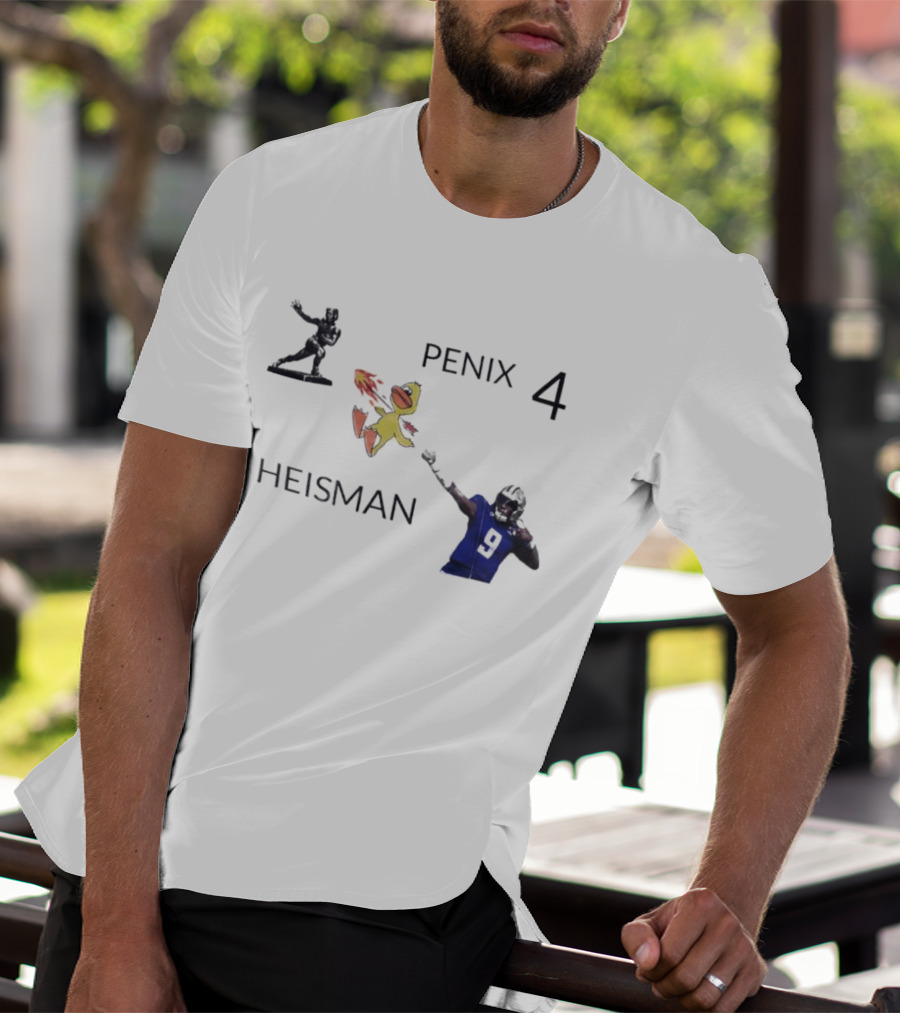 Penix 4 Heisman Football Player Number 9 With Trophy And Mascot Image T-Shirt