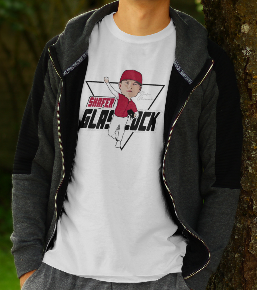 Shafer Glasscock Caricature Signature Red Cap Baseball Pose T-Shirt