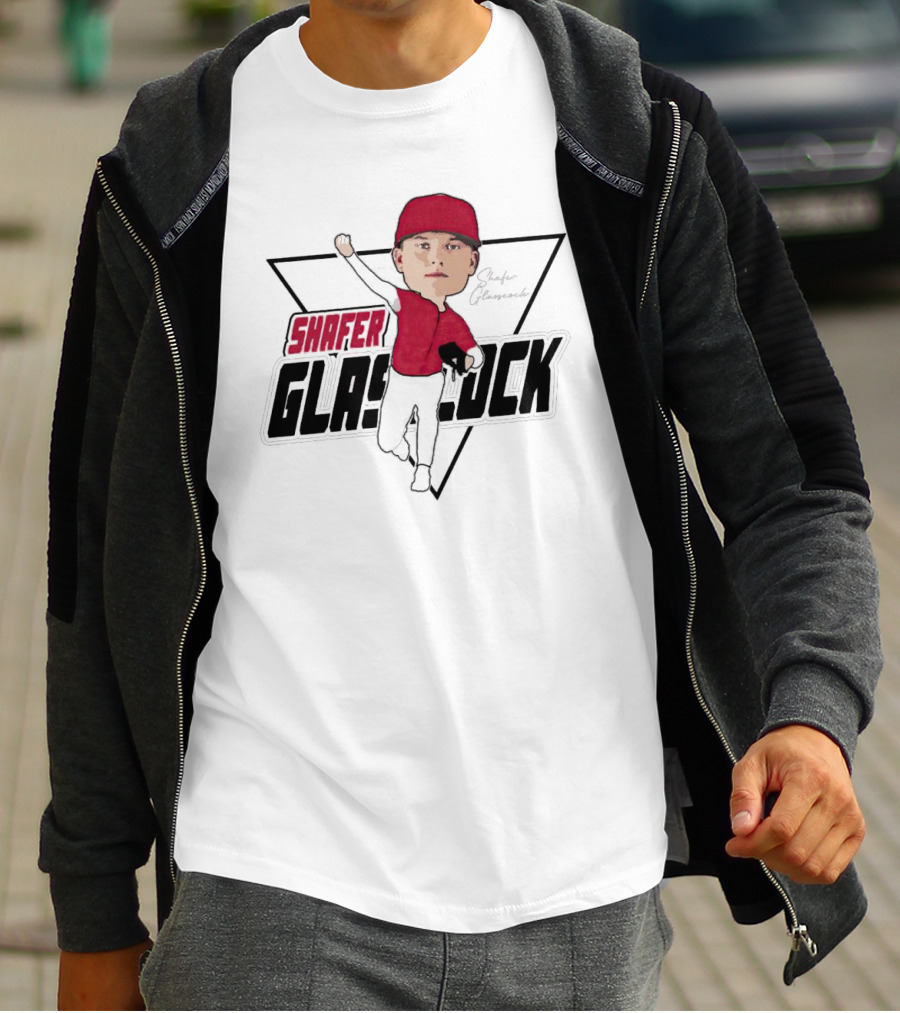 Shafer Glasscock Caricature Signature Red Cap Baseball Pose T-Shirt