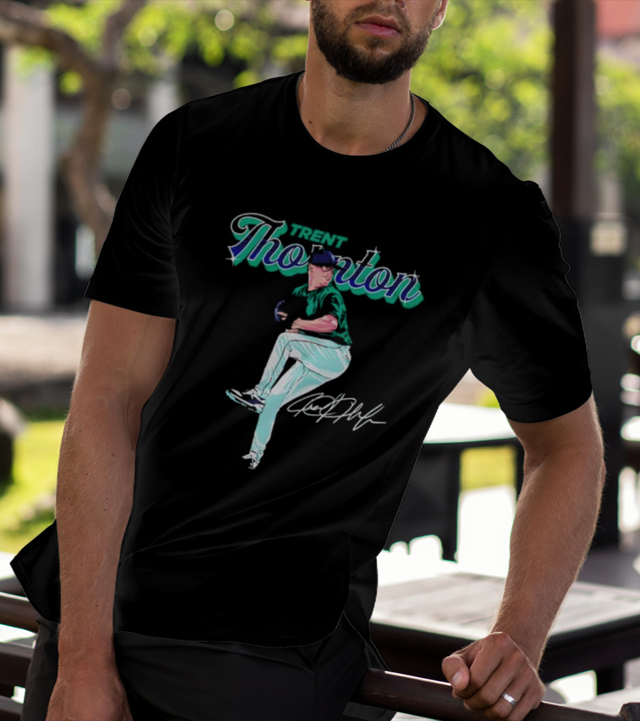 Trent Thornton Pitching Seattle Mariners Baseball Signature T-Shirt