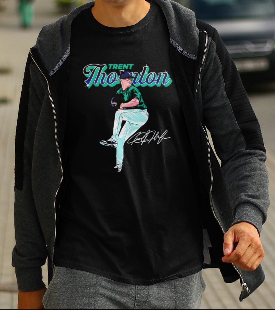 Trent Thornton Pitching Seattle Mariners Baseball Signature T-Shirt